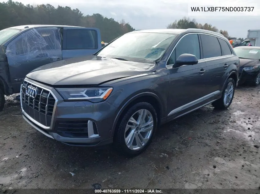 2022 Audi Q7 Premium Plus 55 Tfsi Quattro Tiptronic VIN: WA1LXBF75ND003737 Lot: 40763559