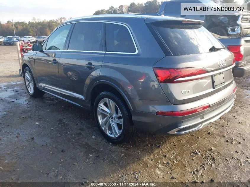 2022 Audi Q7 Premium Plus 55 Tfsi Quattro Tiptronic VIN: WA1LXBF75ND003737 Lot: 40763559