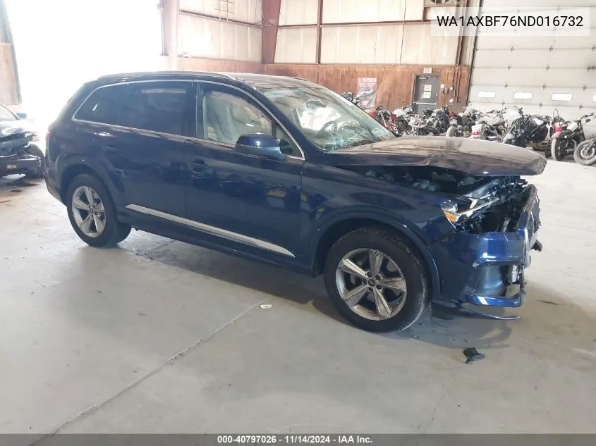 2022 Audi Q7 Premium 55 Tfsi Quattro Tiptronic VIN: WA1AXBF76ND016732 Lot: 40797026