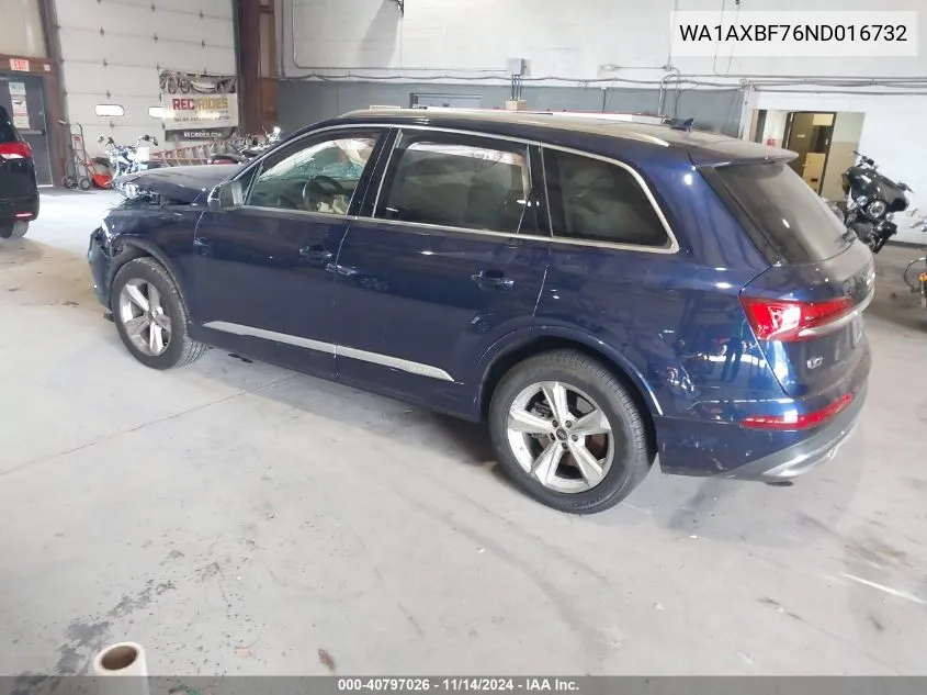 2022 Audi Q7 Premium 55 Tfsi Quattro Tiptronic VIN: WA1AXBF76ND016732 Lot: 40797026