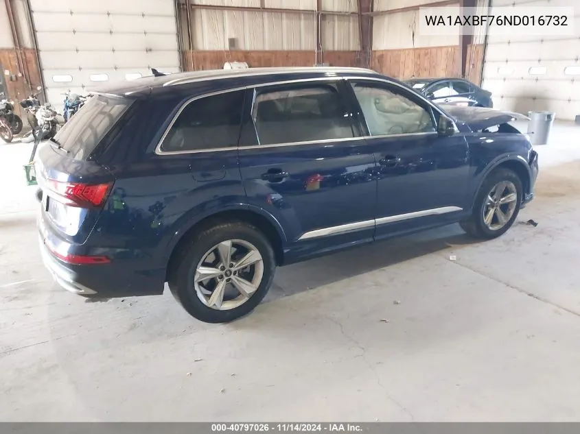 2022 Audi Q7 Premium 55 Tfsi Quattro Tiptronic VIN: WA1AXBF76ND016732 Lot: 40797026