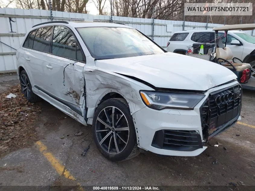 2022 Audi Q7 Premium Plus 55 Tfsi Quattro Tiptronic VIN: WA1LXBF75ND017721 Lot: 40819509