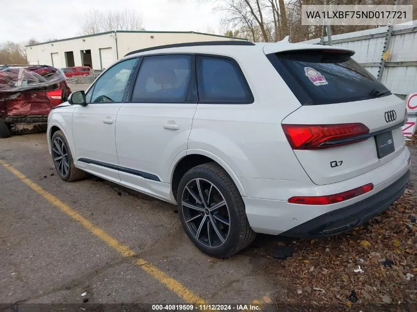 2022 Audi Q7 Premium Plus 55 Tfsi Quattro Tiptronic VIN: WA1LXBF75ND017721 Lot: 40819509