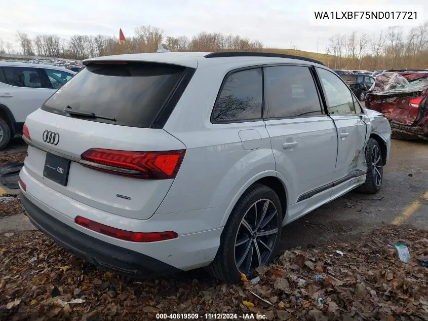 2022 Audi Q7 Premium Plus 55 Tfsi Quattro Tiptronic VIN: WA1LXBF75ND017721 Lot: 40819509