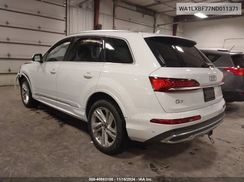 2022 Audi Q7 Premium Plus 55 Tfsi Quattro Tiptronic VIN: WA1LXBF77ND011371 Lot: 40883108