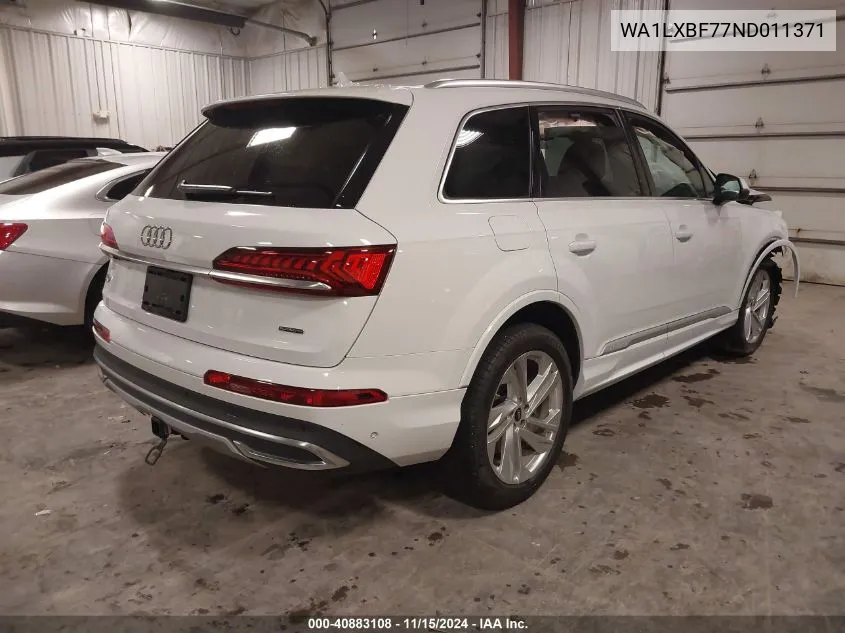 2022 Audi Q7 Premium Plus 55 Tfsi Quattro Tiptronic VIN: WA1LXBF77ND011371 Lot: 40883108