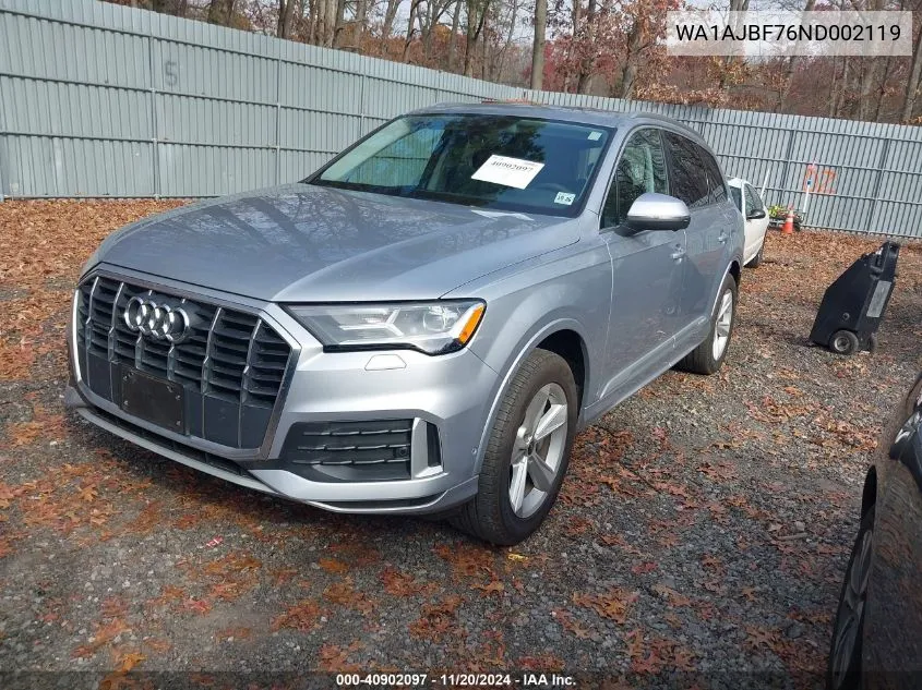 2022 Audi Q7 Premium 45 Tfsi Quattro Tiptronic VIN: WA1AJBF76ND002119 Lot: 40902097