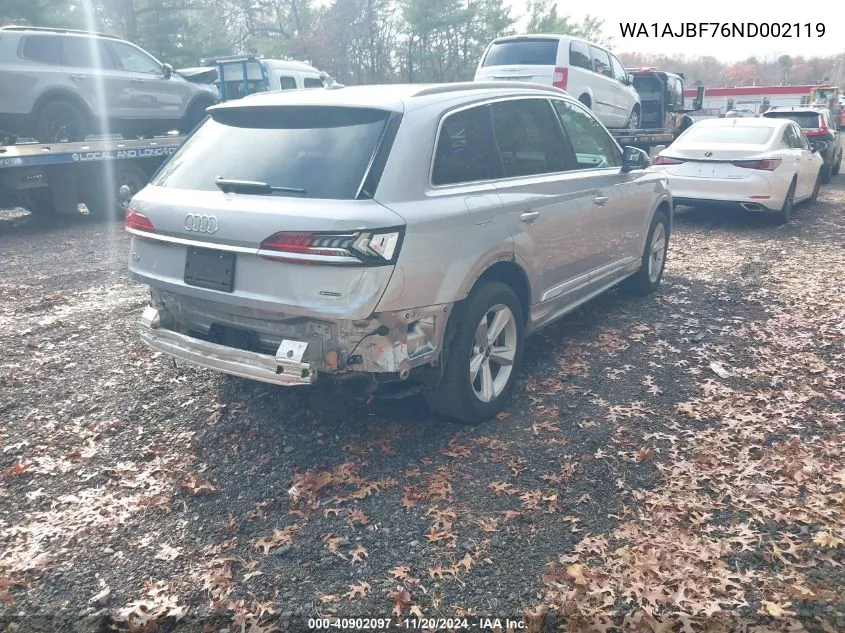 2022 Audi Q7 Premium 45 Tfsi Quattro Tiptronic VIN: WA1AJBF76ND002119 Lot: 40902097