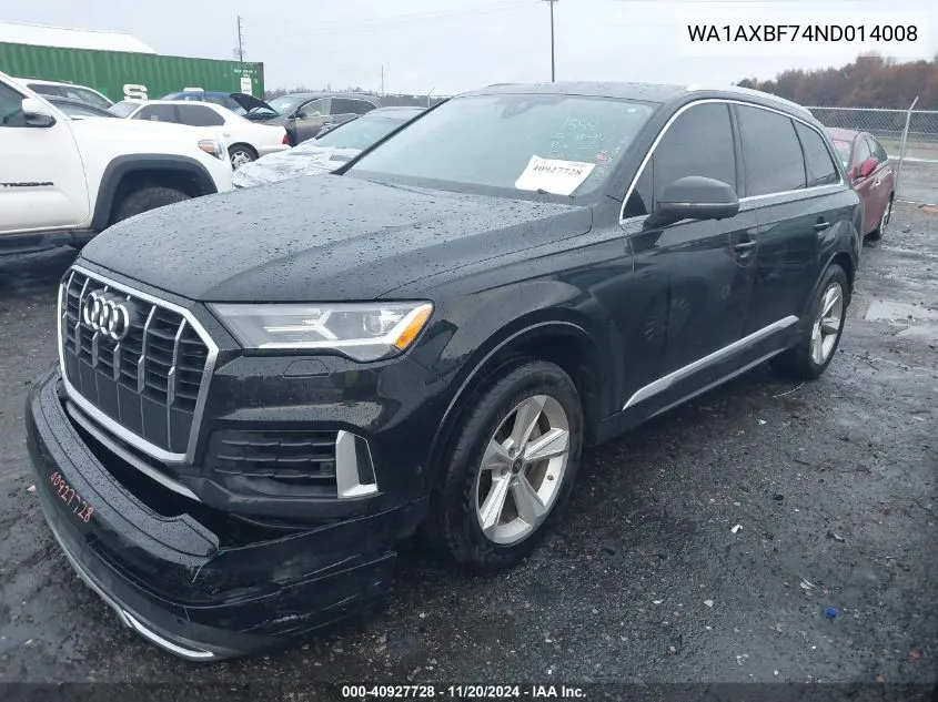 2022 Audi Q7 Premium 55 Tfsi Quattro Tiptronic VIN: WA1AXBF74ND014008 Lot: 40927728