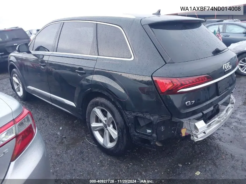 2022 Audi Q7 Premium 55 Tfsi Quattro Tiptronic VIN: WA1AXBF74ND014008 Lot: 40927728