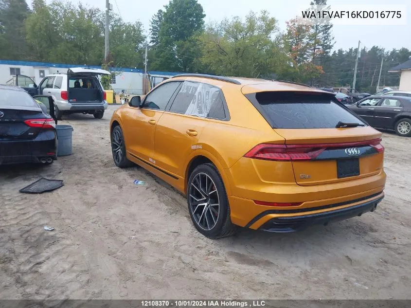 2019 Audi Q8 VIN: WA1FVAF16KD016775 Lot: 12108370