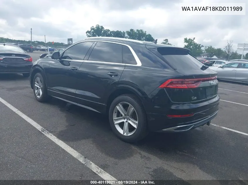 2019 Audi Q8 55 Premium VIN: WA1AVAF18KD011989 Lot: 40119021