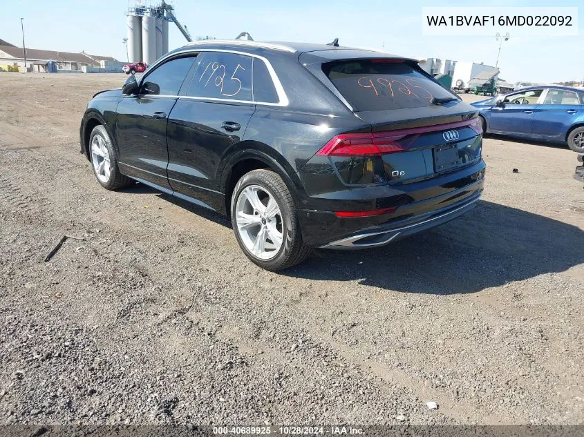 2021 Audi Q8 Premium Plus 55 Tfsi Quattro Tiptronic VIN: WA1BVAF16MD022092 Lot: 40689925