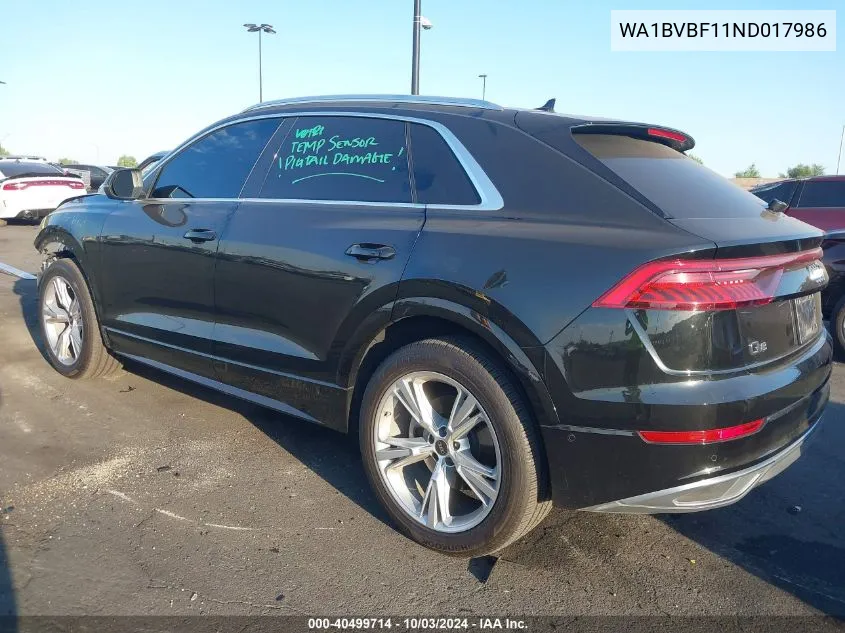 2022 Audi Q8 Premium Plus 55 Tfsi Quattro Tiptronic VIN: WA1BVBF11ND017986 Lot: 40499714