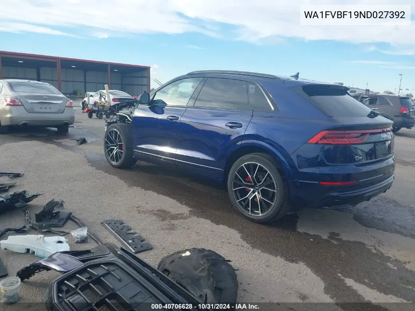 2022 Audi Q8 Prestige 55 Tfsi Quattro Tiptronic VIN: WA1FVBF19ND027392 Lot: 40706628