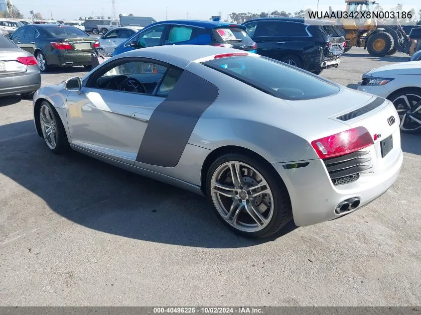 2008 Audi R8 4.2 VIN: WUAAU342X8N003186 Lot: 40496225