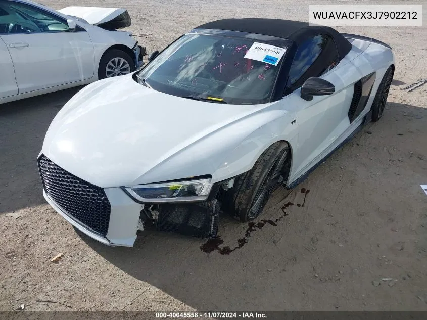 2018 Audi R8 5.2 V10/5.2 V10 Plus VIN: WUAVACFX3J7902212 Lot: 40645558