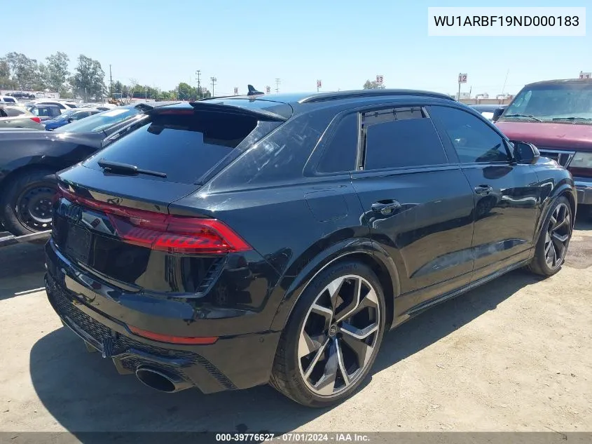 2022 Audi Rs Q8 Tfsi Quattro Tiptronic VIN: WU1ARBF19ND000183 Lot: 39776627