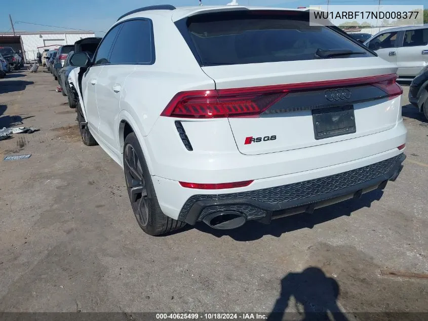 2022 Audi Rs Q8 Tfsi Quattro Tiptronic VIN: WU1ARBF17ND008377 Lot: 40625499