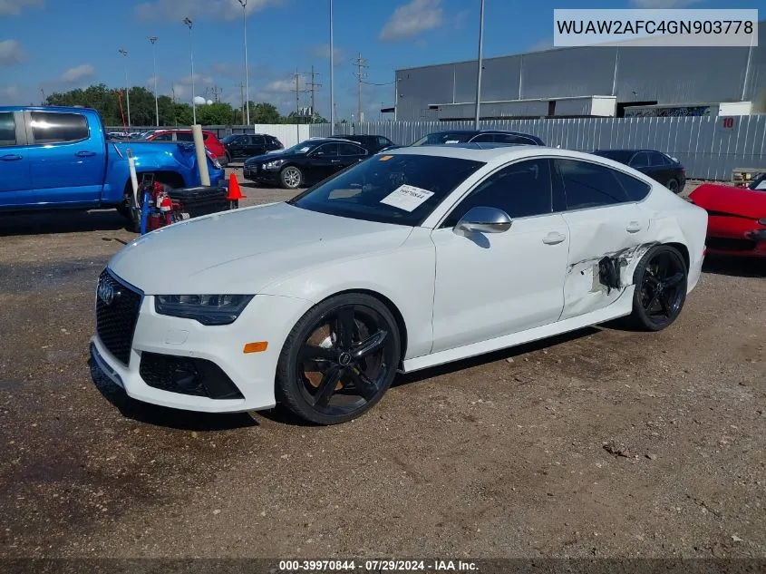 2016 Audi Rs 7 4.0T Prestige VIN: WUAW2AFC4GN903778 Lot: 39970844