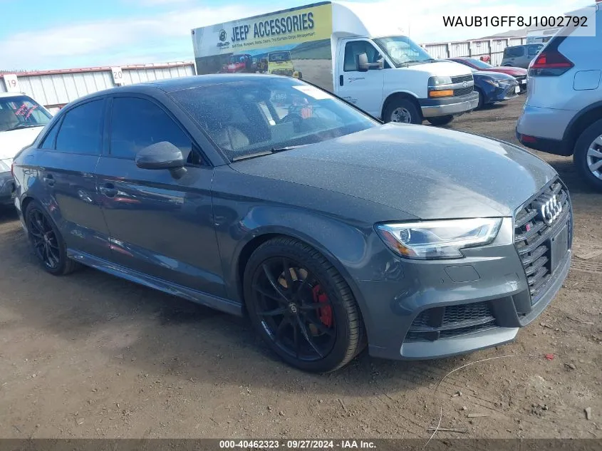 2018 Audi S3 2.0T Premium Plus/2.0T Tech Premium Plus VIN: WAUB1GFF8J1002792 Lot: 40462323