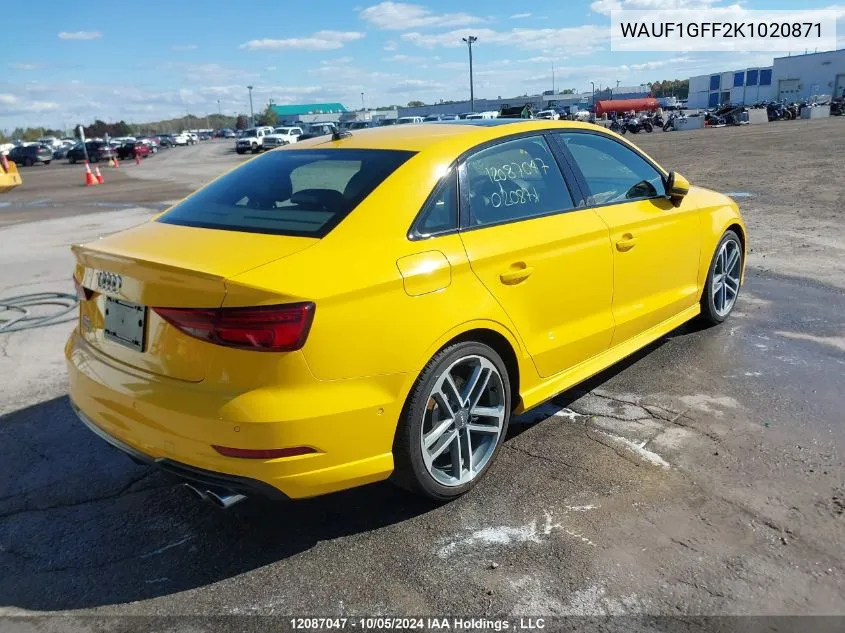 2019 Audi S3 Sedan VIN: WAUF1GFF2K1020871 Lot: 12087047