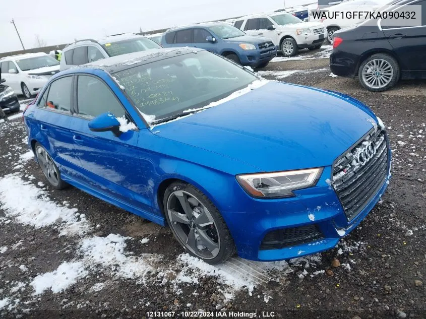 2019 Audi S3 Sedan VIN: WAUF1GFF7KA090432 Lot: 12131067