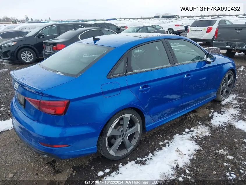 2019 Audi S3 Sedan VIN: WAUF1GFF7KA090432 Lot: 12131067