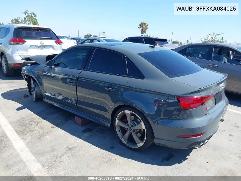 2019 Audi S3 2.0T Premium Plus VIN: WAUB1GFFXKA084025 Lot: 40203378