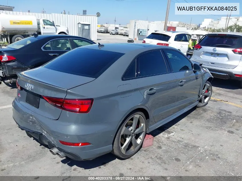 2019 Audi S3 2.0T Premium Plus VIN: WAUB1GFFXKA084025 Lot: 40203378