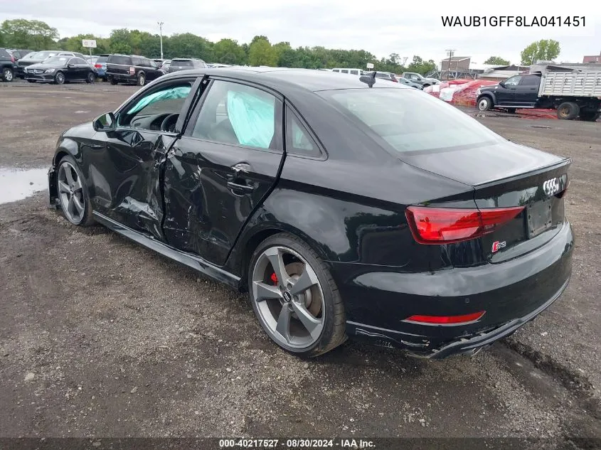 2020 Audi S3 Premium Tfsi Quattro S Tronic VIN: WAUB1GFF8LA041451 Lot: 40217527