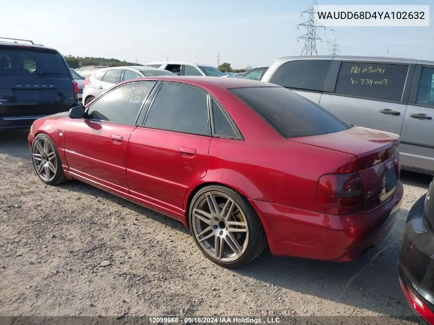 WAUDD68D4YA102632 2000 Audi S4 2.7 Quattro