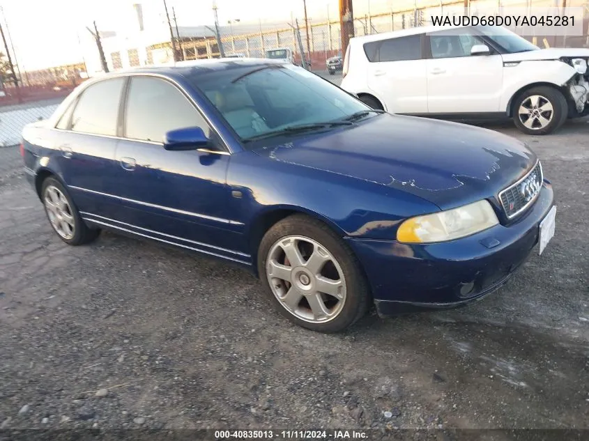 2000 Audi S4 2.7T VIN: WAUDD68D0YA045281 Lot: 40835013