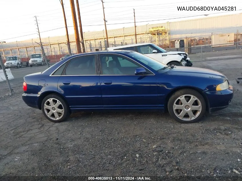 2000 Audi S4 2.7T VIN: WAUDD68D0YA045281 Lot: 40835013