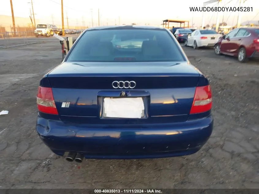 2000 Audi S4 2.7T VIN: WAUDD68D0YA045281 Lot: 40835013