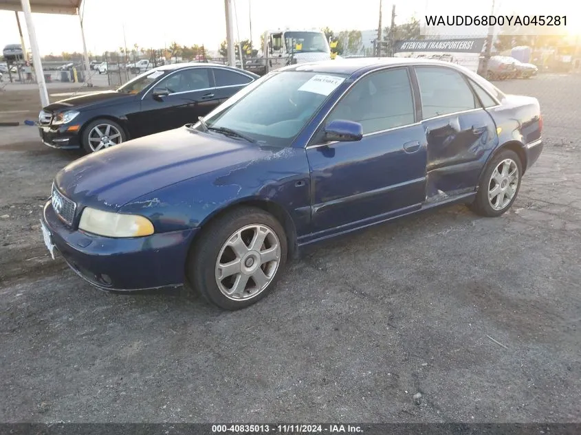 2000 Audi S4 2.7T VIN: WAUDD68D0YA045281 Lot: 40835013