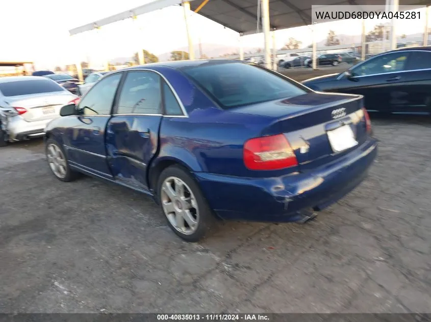 2000 Audi S4 2.7T VIN: WAUDD68D0YA045281 Lot: 40835013