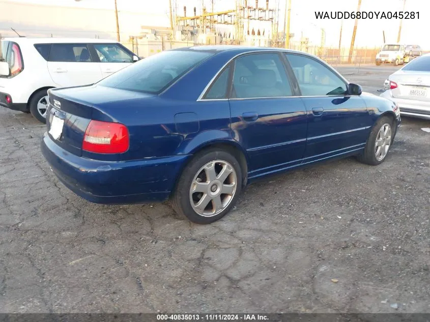 2000 Audi S4 2.7T VIN: WAUDD68D0YA045281 Lot: 40835013