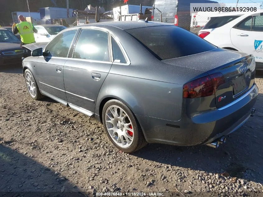 2006 Audi S4 4.2 VIN: WAUGL98E86A192908 Lot: 40876849