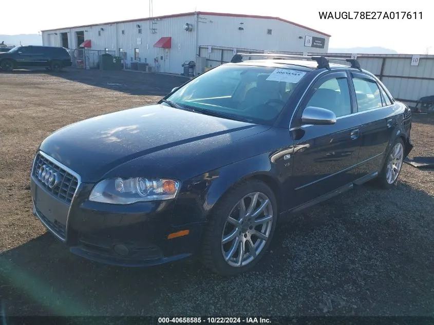 2007 Audi S4 4.2 VIN: WAUGL78E27A017611 Lot: 40658585