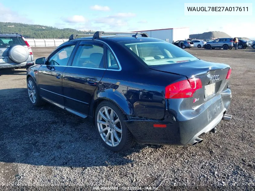 2007 Audi S4 4.2 VIN: WAUGL78E27A017611 Lot: 40658585