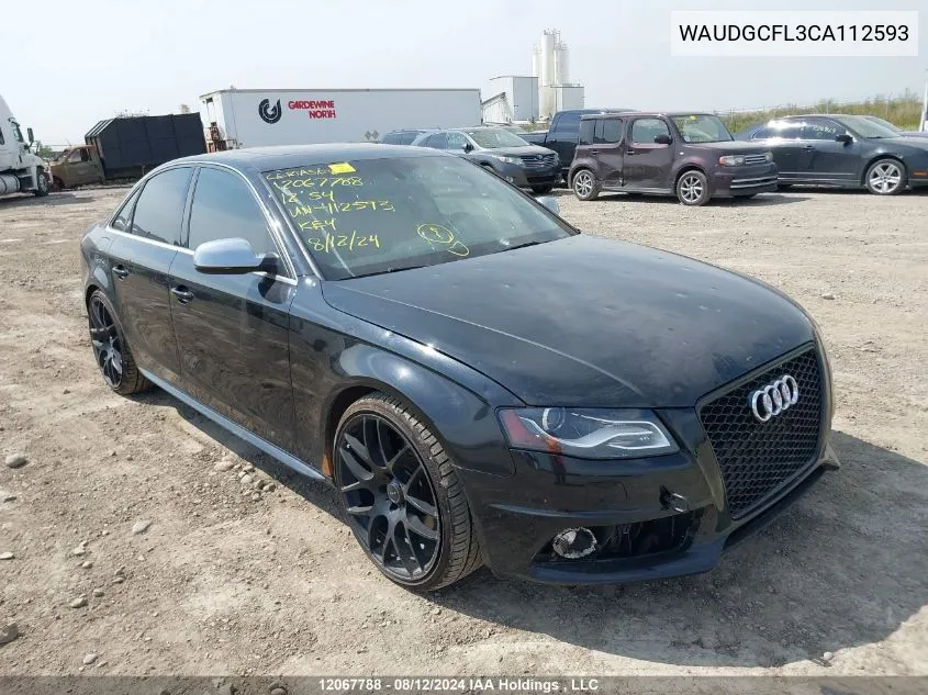 2012 Audi S4 VIN: WAUDGCFL3CA112593 Lot: 12067788