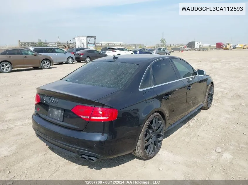 2012 Audi S4 VIN: WAUDGCFL3CA112593 Lot: 12067788