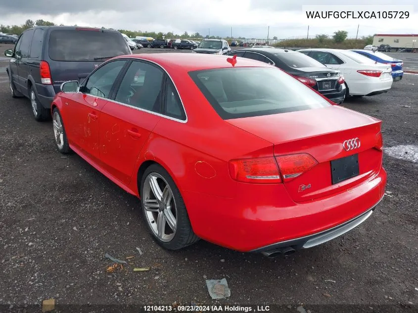 2012 Audi S4 VIN: WAUFGCFLXCA105729 Lot: 12104213