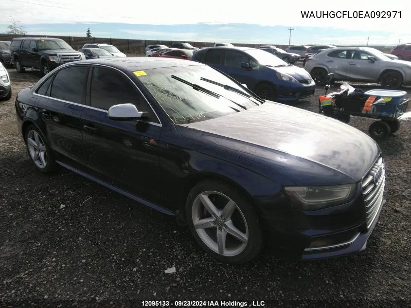 2014 Audi S4 VIN: WAUHGCFL0EA092971 Lot: 12095133