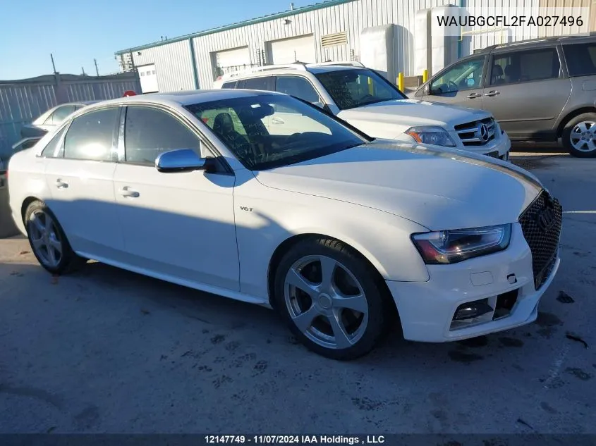 2015 Audi S4 VIN: WAUBGCFL2FA027496 Lot: 12147749