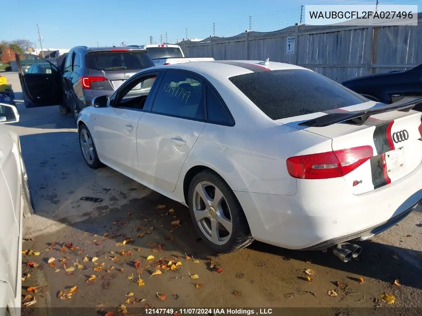 2015 Audi S4 VIN: WAUBGCFL2FA027496 Lot: 12147749