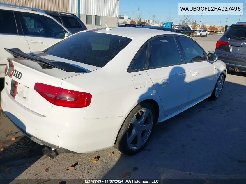 2015 Audi S4 VIN: WAUBGCFL2FA027496 Lot: 12147749