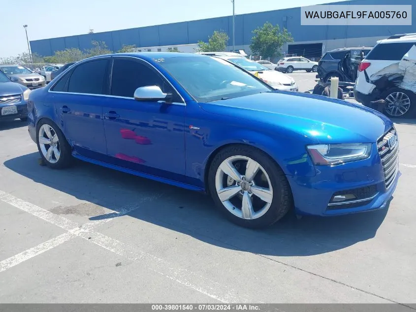 2015 Audi S4 3.0T Premium Plus VIN: WAUBGAFL9FA005760 Lot: 39801540