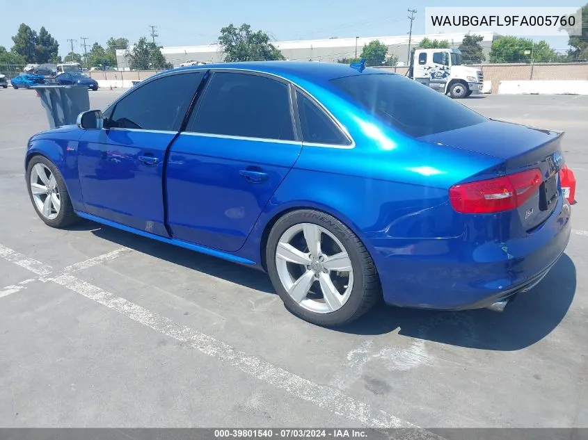 2015 Audi S4 3.0T Premium Plus VIN: WAUBGAFL9FA005760 Lot: 39801540